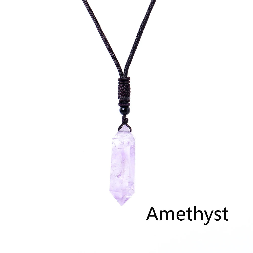 1pc Natural Crystal Double Point Column Pendant Energy Amethyst Tower Healthy Men Jewelry Women Necklace Gift