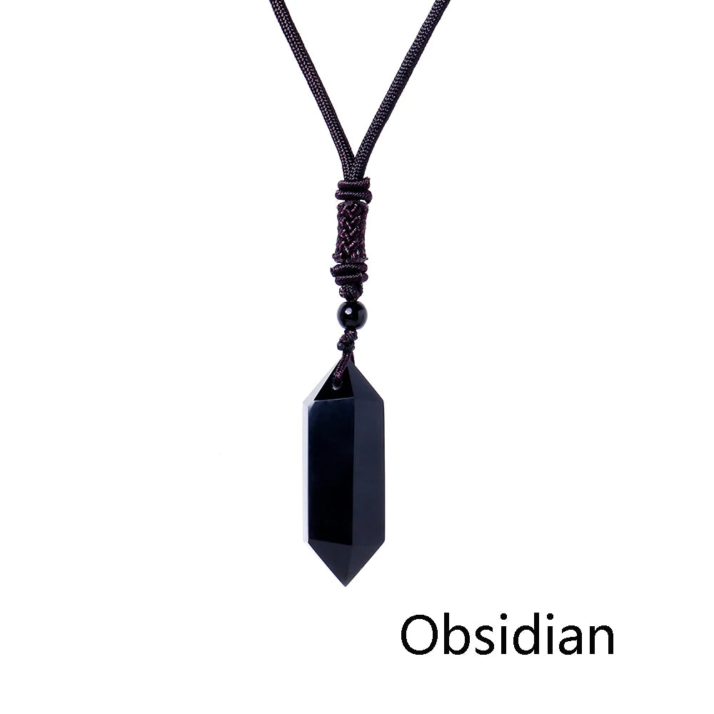 1pc Natural Crystal Double Point Column Pendant Energy Amethyst Tower Healthy Men Jewelry Women Necklace Gift