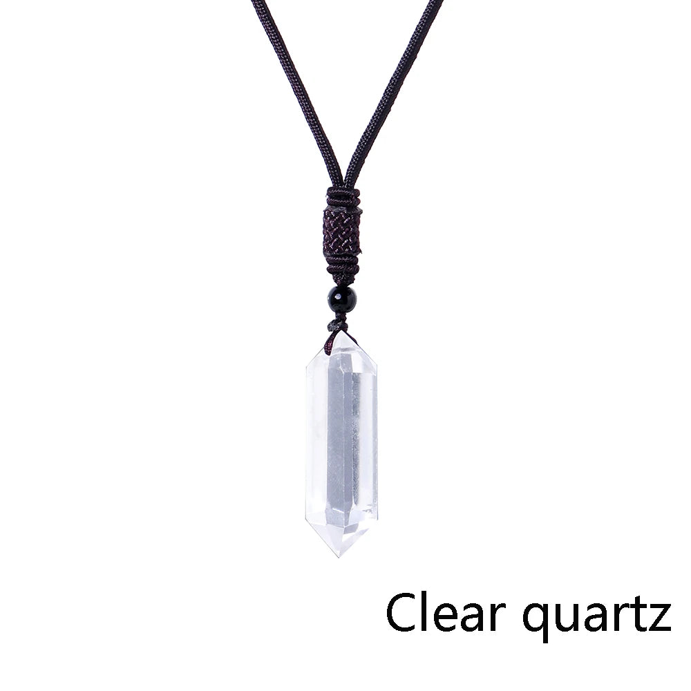 1pc Natural Crystal Double Point Column Pendant Energy Amethyst Tower Healthy Men Jewelry Women Necklace Gift