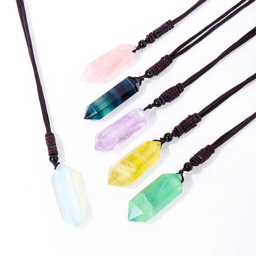 1pc Natural Crystal Double Point Column Pendant Energy Amethyst Tower Healthy Men Jewelry Women Necklace Gift