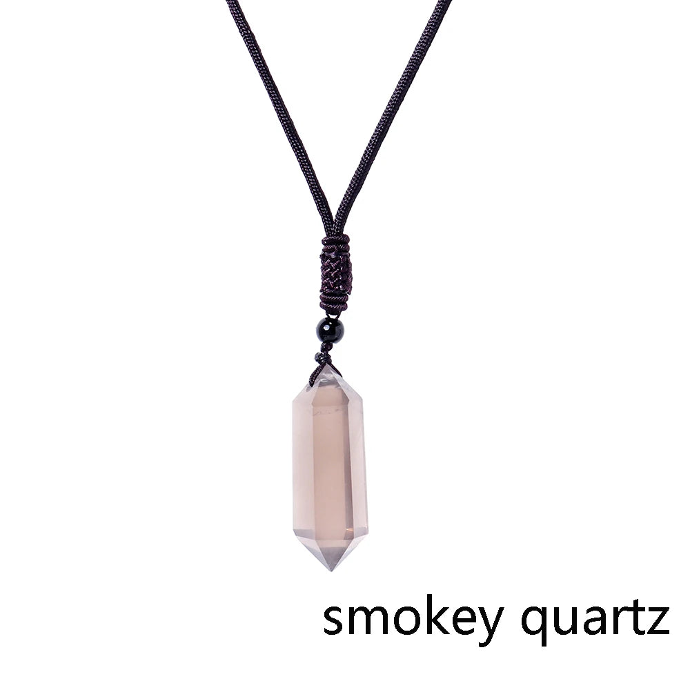 1pc Natural Crystal Double Point Column Pendant Energy Amethyst Tower Healthy Men Jewelry Women Necklace Gift