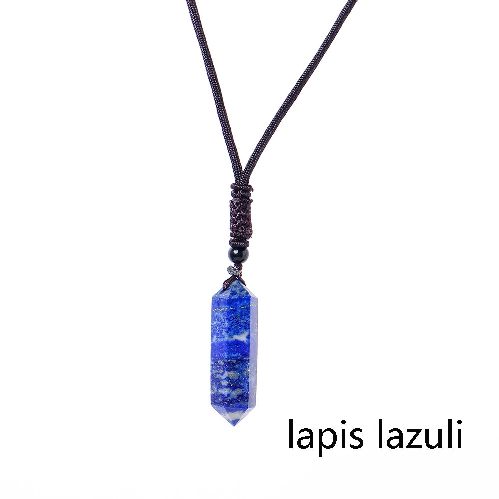 1pc Natural Crystal Double Point Column Pendant Energy Amethyst Tower Healthy Men Jewelry Women Necklace Gift