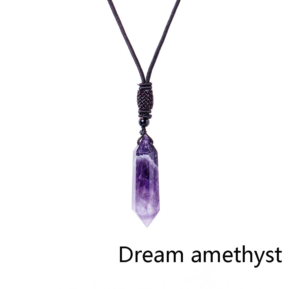 1pc Natural Crystal Double Point Column Pendant Energy Amethyst Tower Healthy Men Jewelry Women Necklace Gift