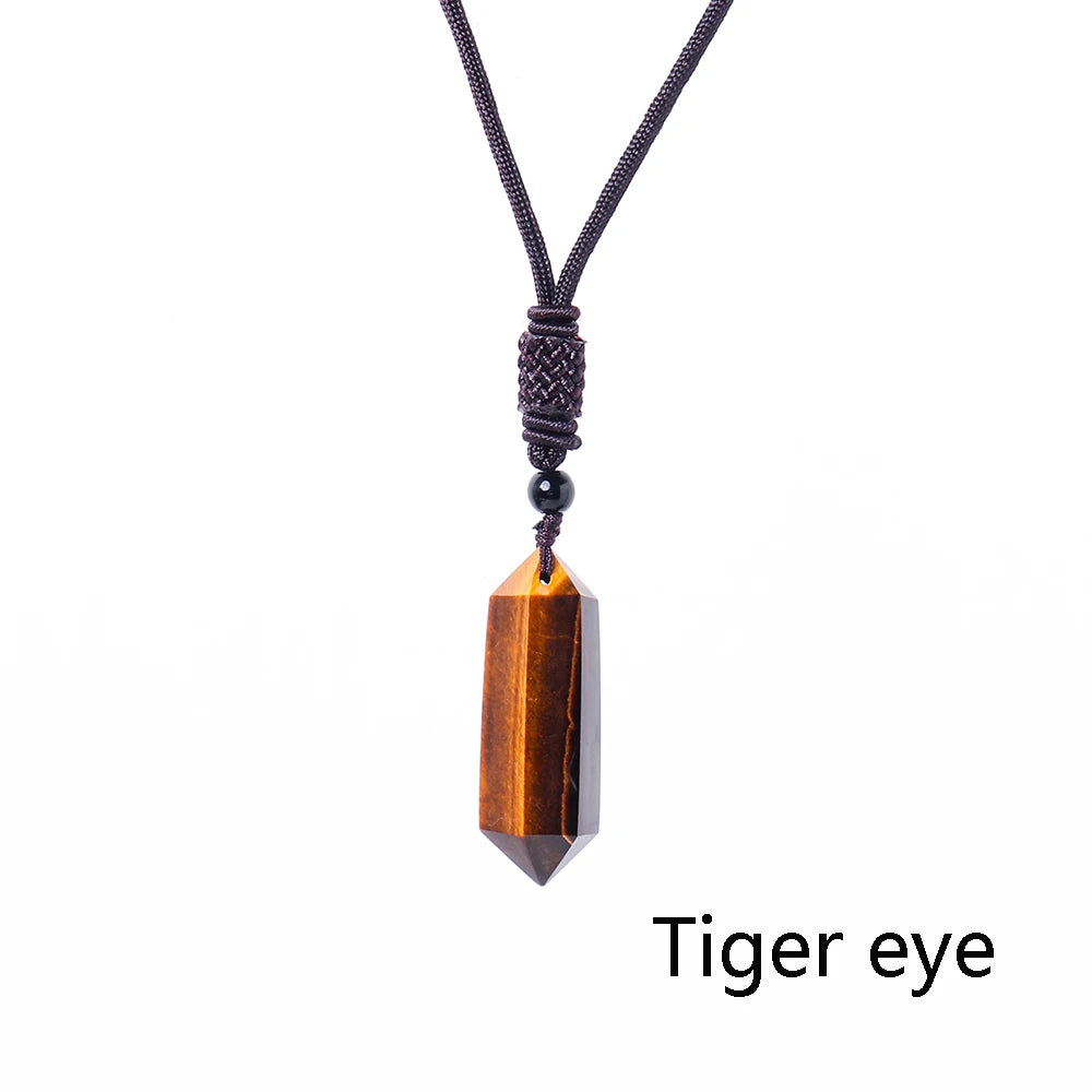 1pc Natural Crystal Double Point Column Pendant Energy Amethyst Tower Healthy Men Jewelry Women Necklace Gift