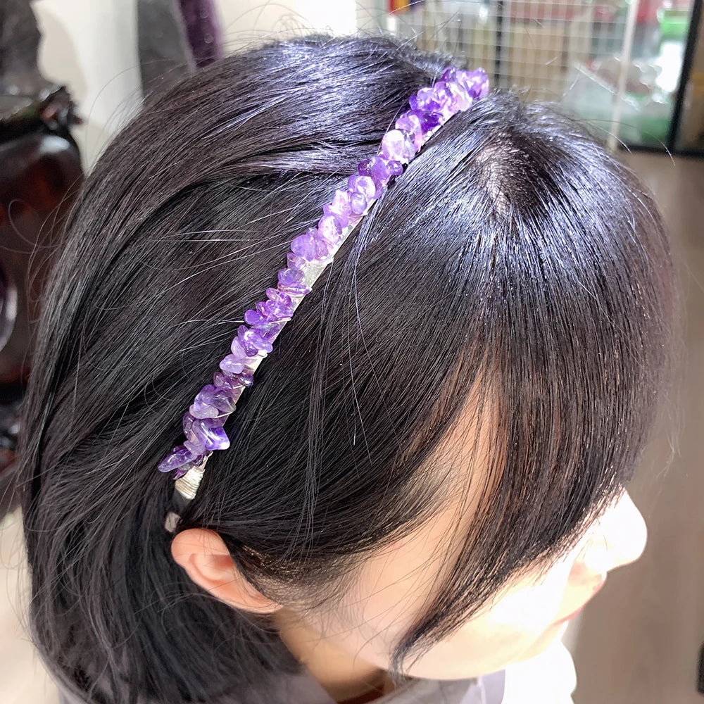 1pc Natural Crystal Hair Band Rose Quartz Hair Decoration Gem Girl Jewelry Healthy Amethyst Hairpin Daughter Gift