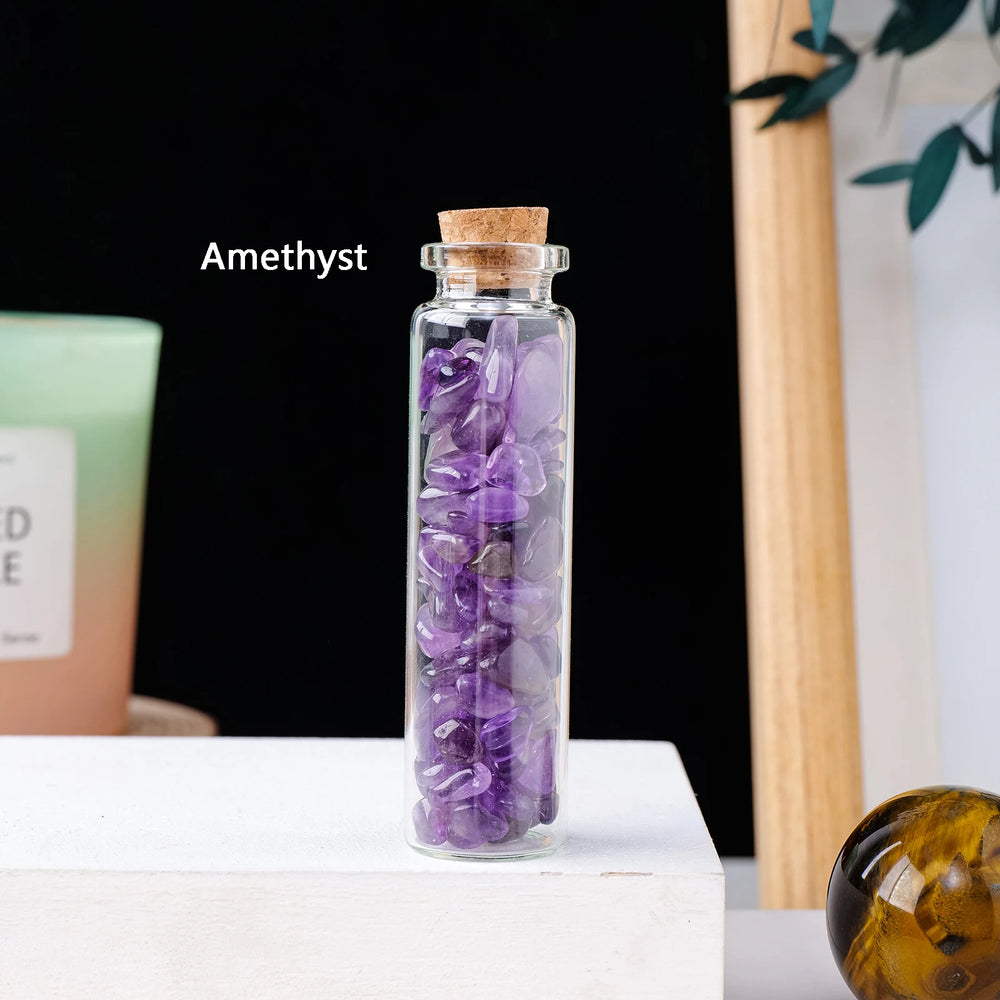 1pc Natural Crystal Healing Gemstones Gravels Wishing Bottle Rose Quartz Amethyst Stone Drifting Bottle Home gifts