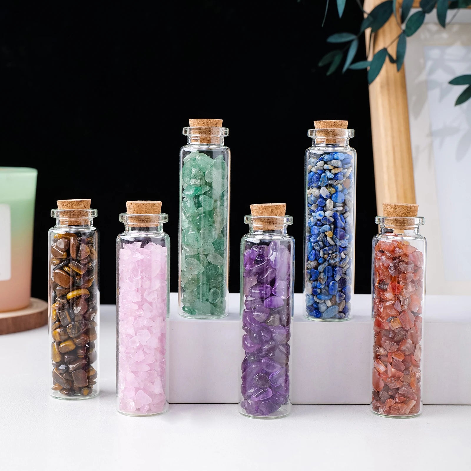 1pc Natural Crystal Healing Gemstones Gravels Wishing Bottle Rose Quartz Amethyst Stone Drifting Bottle Home gifts