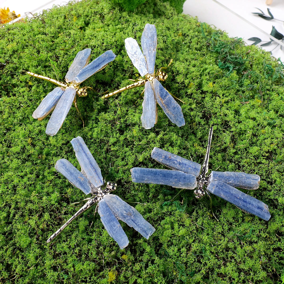 1pc Natural Crystal Kyanite DIY Dragonfly Brass Accessories Children's Day Gifts Home and Office Decoration Birthday Gift