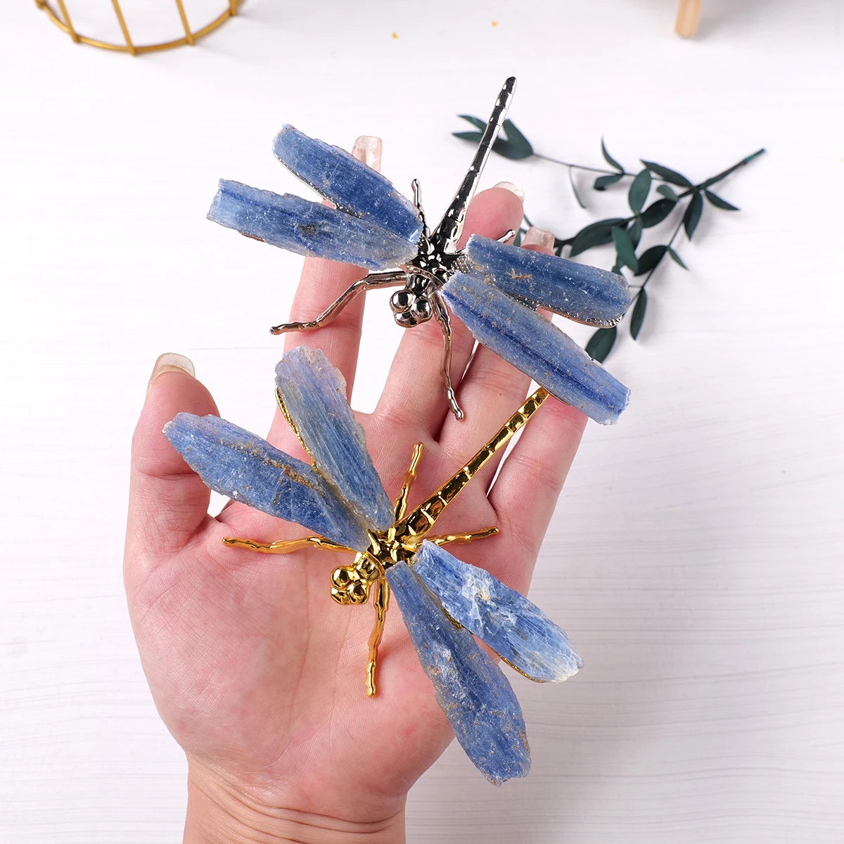 1pc Natural Crystal Kyanite DIY Dragonfly Brass Accessories Children's Day Gifts Home and Office Decoration Birthday Gift