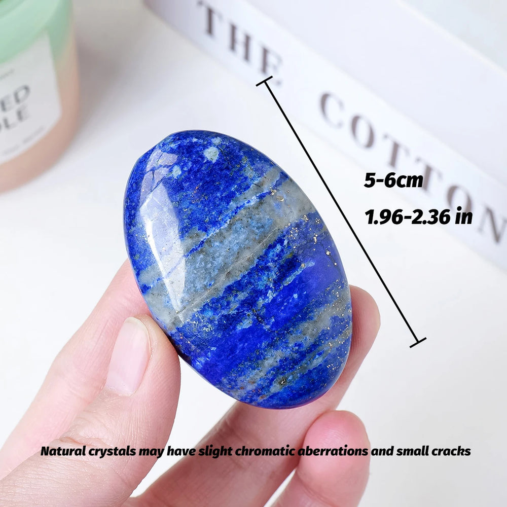 1pc Natural Crystal Lapis Lazuli Palm Stone Reiki Healing Oval Pocket Palm Worry Stone  Yoga Meditation Spiritual Healing Gem