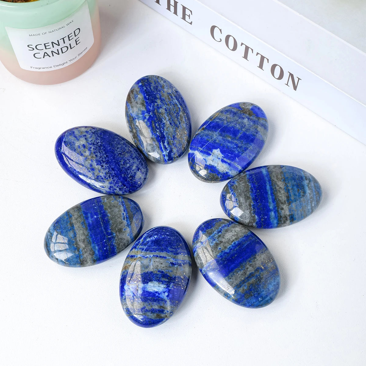 1pc Natural Crystal Lapis Lazuli Palm Stone Reiki Healing Oval Pocket Palm Worry Stone  Yoga Meditation Spiritual Healing Gem