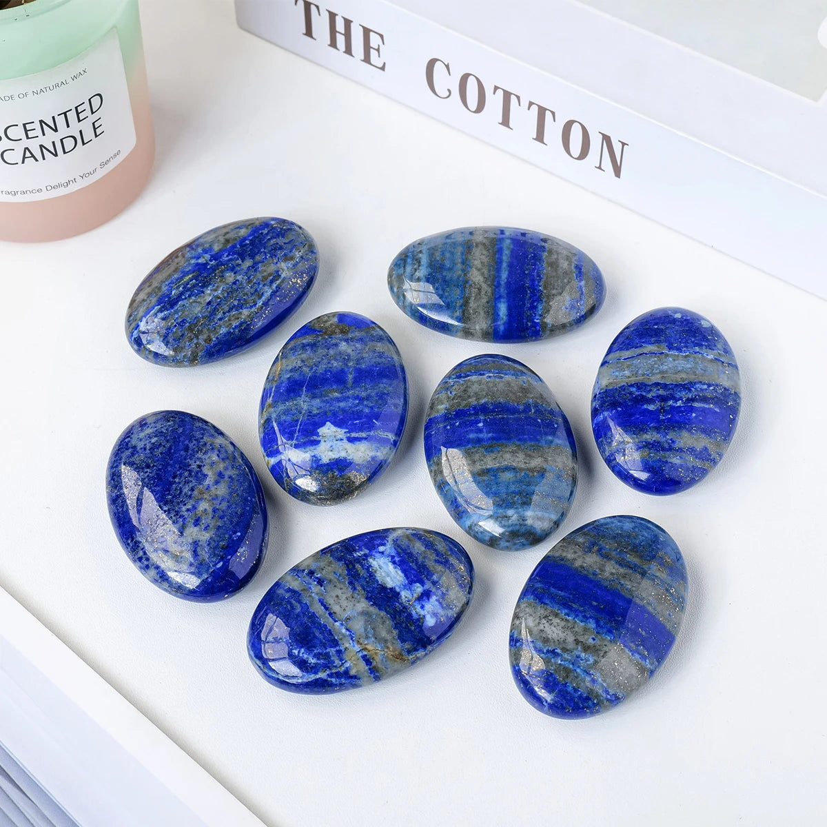 1pc Natural Crystal Lapis Lazuli Palm Stone Reiki Healing Oval Pocket Palm Worry Stone  Yoga Meditation Spiritual Healing Gem