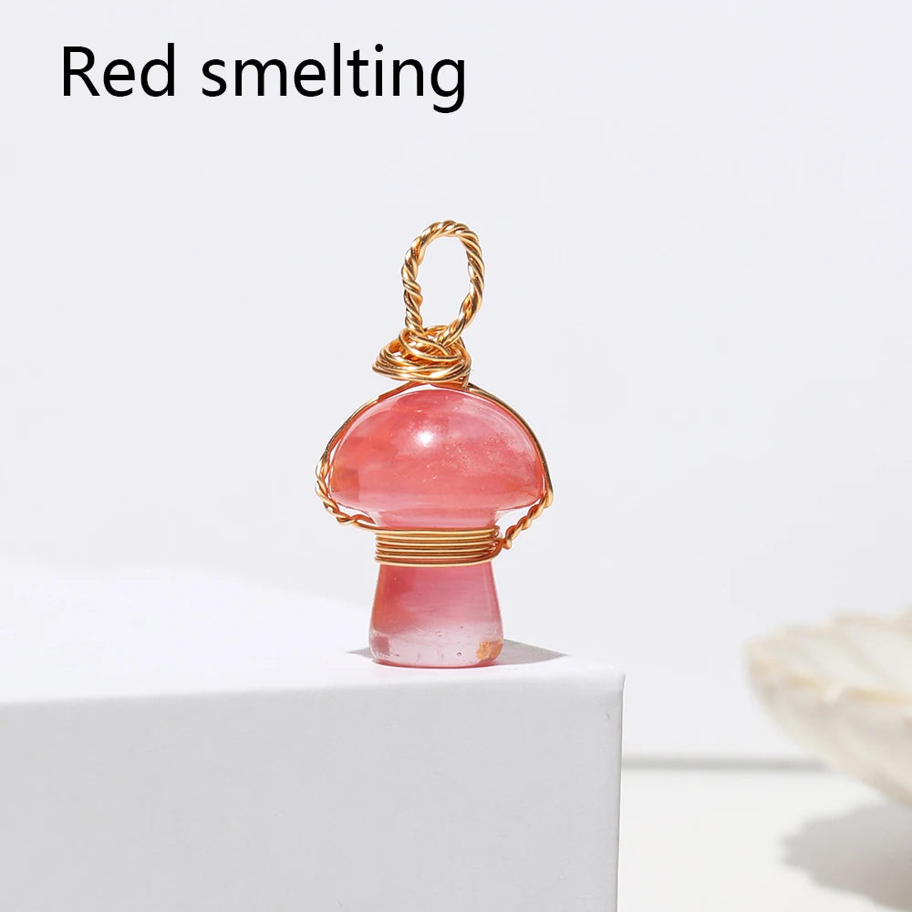 1pc Natural Crystal Mushroom Necklace Gold Silk Thread Rose Quartz Carving Necklace Energy Amethyst Jewelry Gem Gift