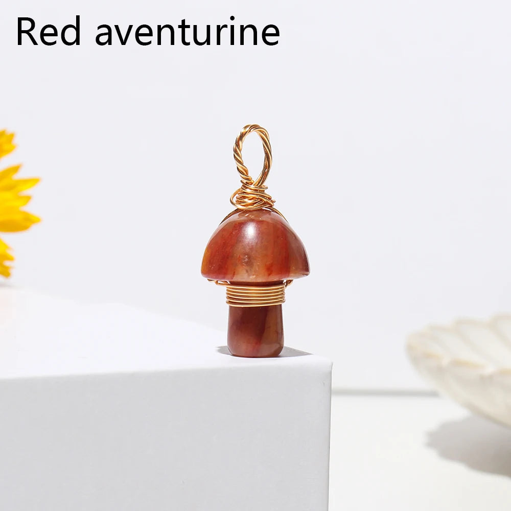 1pc Natural Crystal Mushroom Necklace Gold Silk Thread Rose Quartz Carving Necklace Energy Amethyst Jewelry Gem Gift