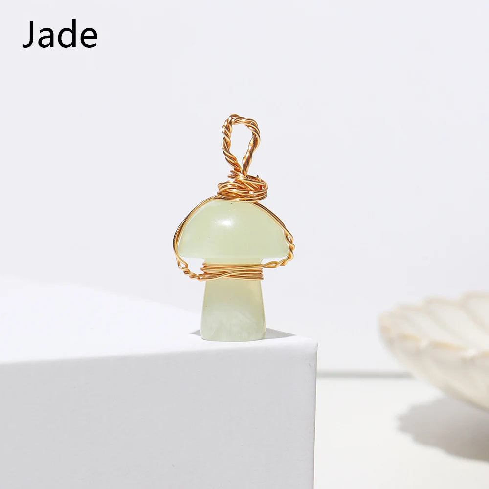 1pc Natural Crystal Mushroom Necklace Gold Silk Thread Rose Quartz Carving Necklace Energy Amethyst Jewelry Gem Gift