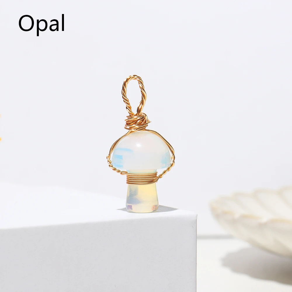 1pc Natural Crystal Mushroom Necklace Gold Silk Thread Rose Quartz Carving Necklace Energy Amethyst Jewelry Gem Gift