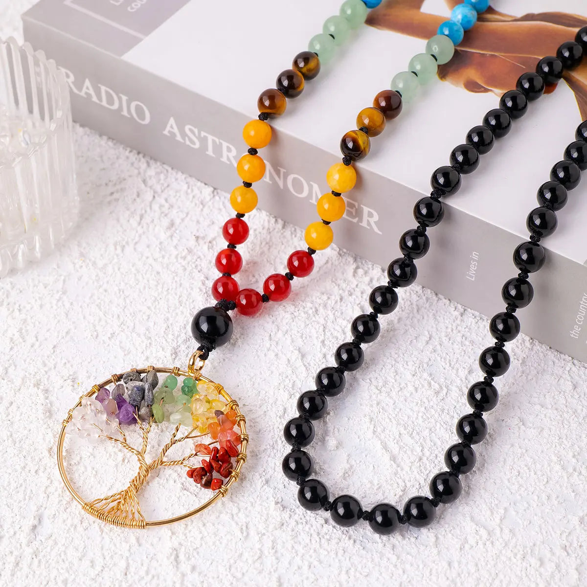 1pc Natural Crystal Pendant Tree Of Life Necklace 108 Crystal Holiday Style Gem Jewelry Sweater Chain Energy Colorful Women Gift