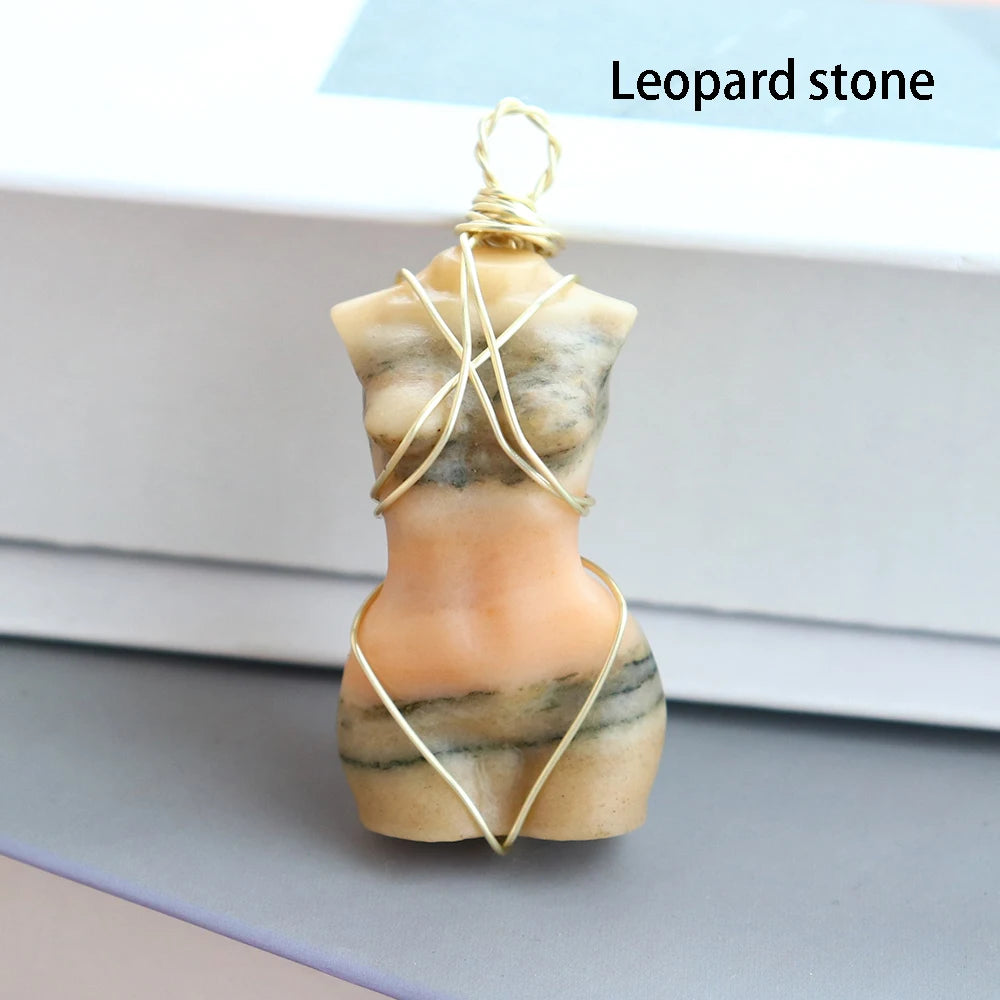 1pc Natural Crystal Pendant Women's Body Model Necklace Sexy Gem Jewelry Sweater Chain Energy Rose Quartz Gift