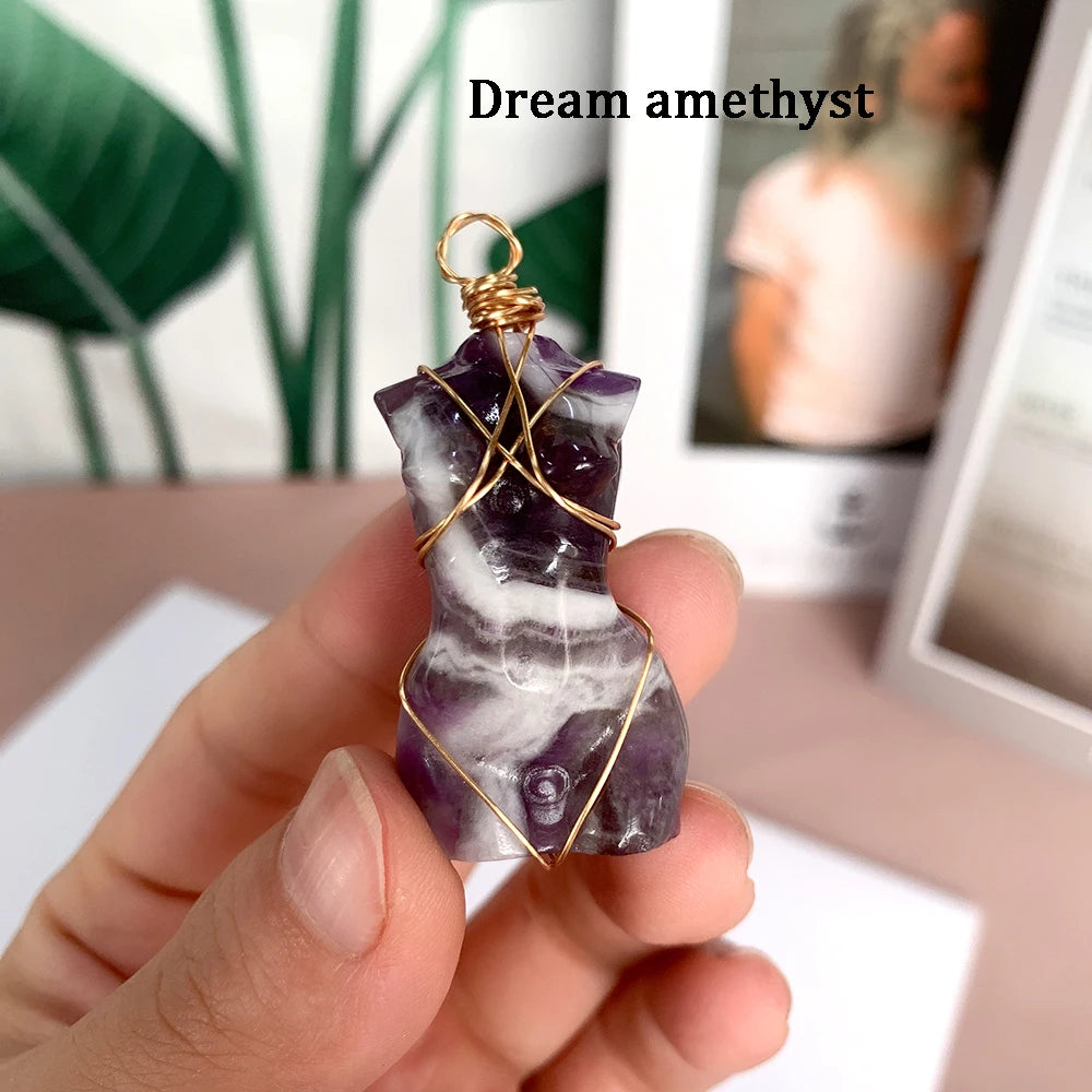 1pc Natural Crystal Pendant Women's Body Model Necklace Sexy Gem Jewelry Sweater Chain Energy Rose Quartz Gift