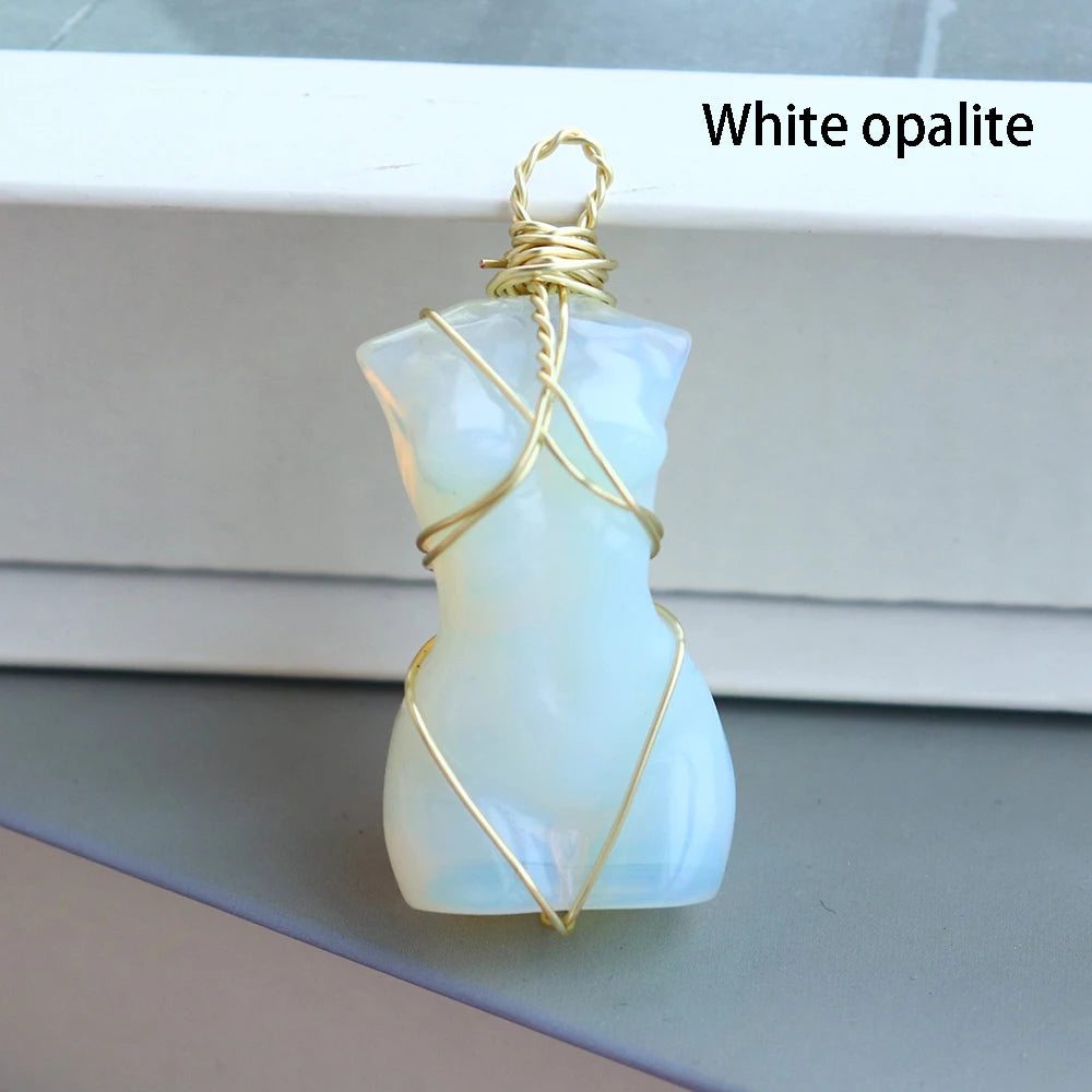 1pc Natural Crystal Pendant Women's Body Model Necklace Sexy Gem Jewelry Sweater Chain Energy Rose Quartz Gift