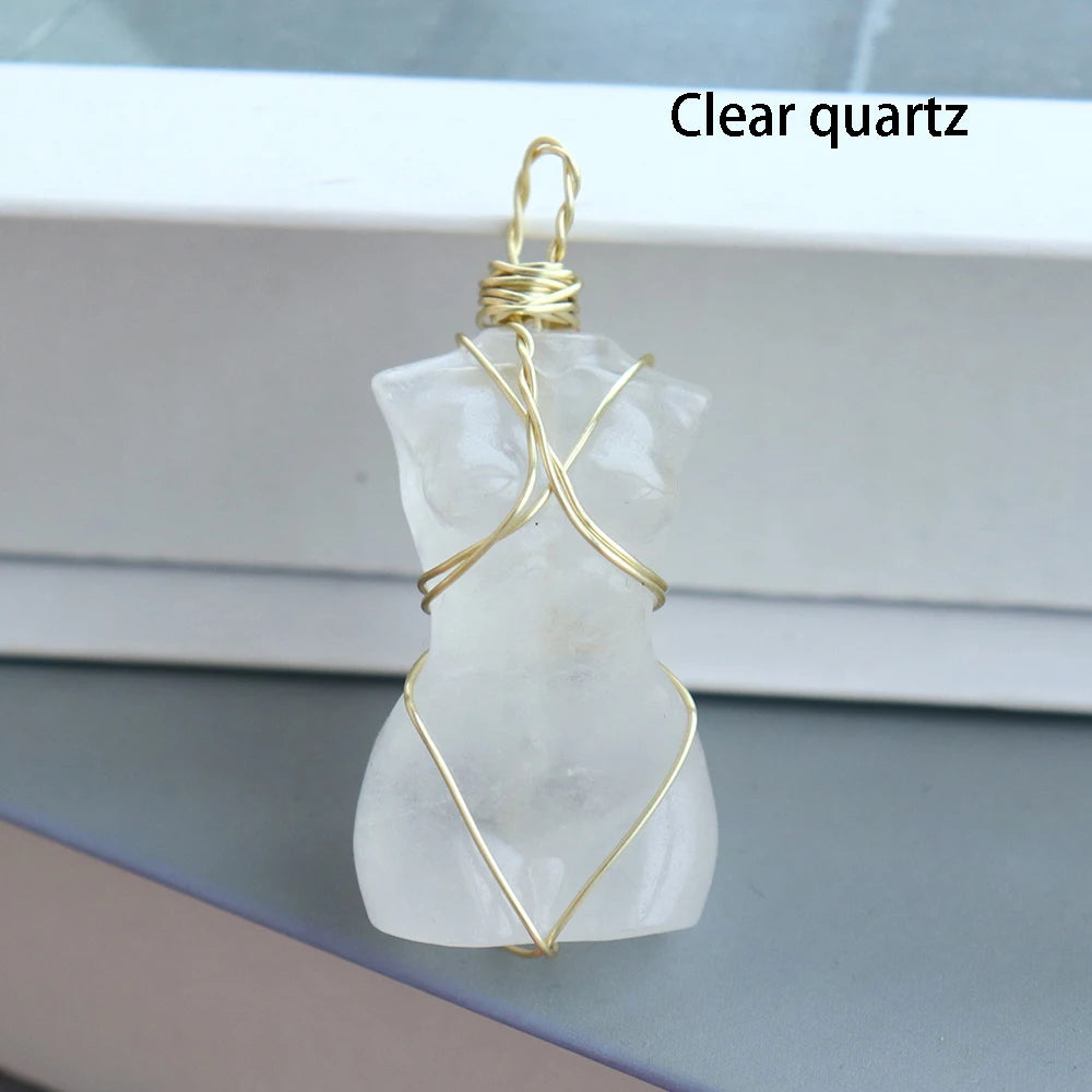 1pc Natural Crystal Pendant Women's Body Model Necklace Sexy Gem Jewelry Sweater Chain Energy Rose Quartz Gift