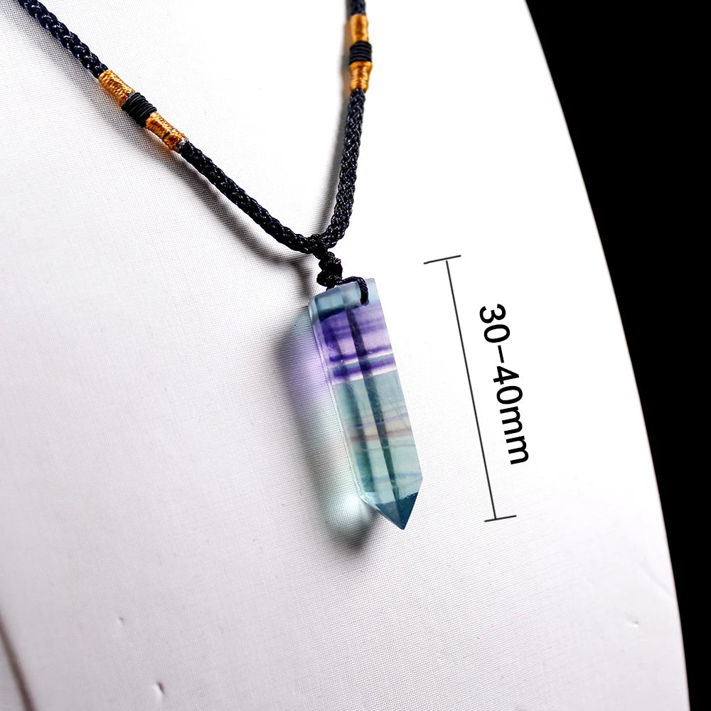 1pc Natural Crystal Rainbow Fluorite single point hexagonal prism Pendant Stripe crystal fluorite Necklace health energy stone