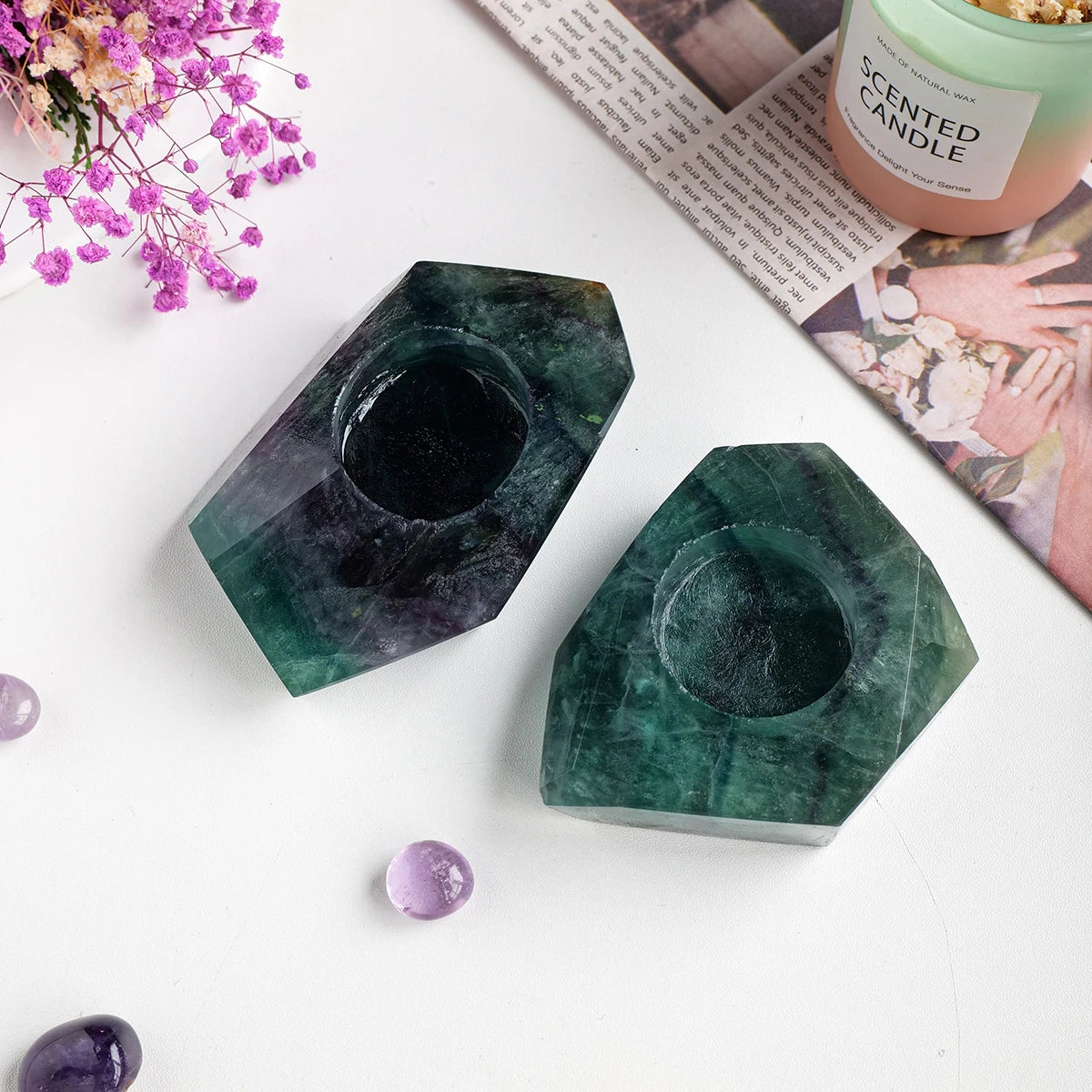 1pc Natural Crystal Raw Stone Irregular Green Fluorite Rough Candlestick Smokeless Candle Home Decoration