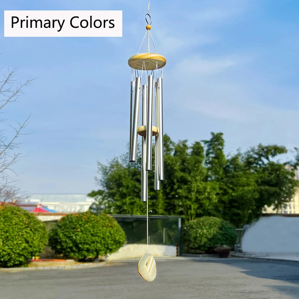 1pc Natural Crystal Slab Color Agate Thumb Wind Chime Metal Dark Silver Hollow Music  Aeolian Bells Outdoor window decoration