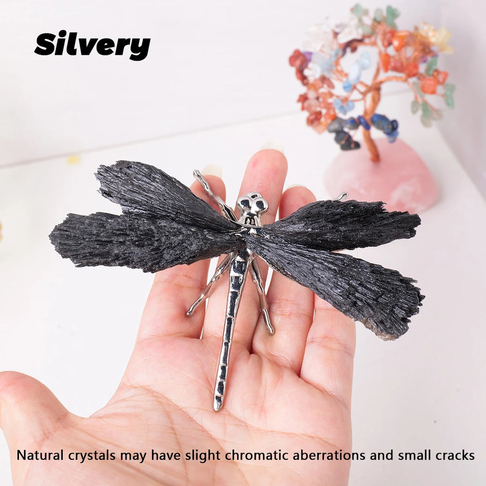 1pc Natural Crystal Stone Black Tourmaline Flame Feather DIY Dragonfly Animal Divination Decoration Wholesale Home Decoration