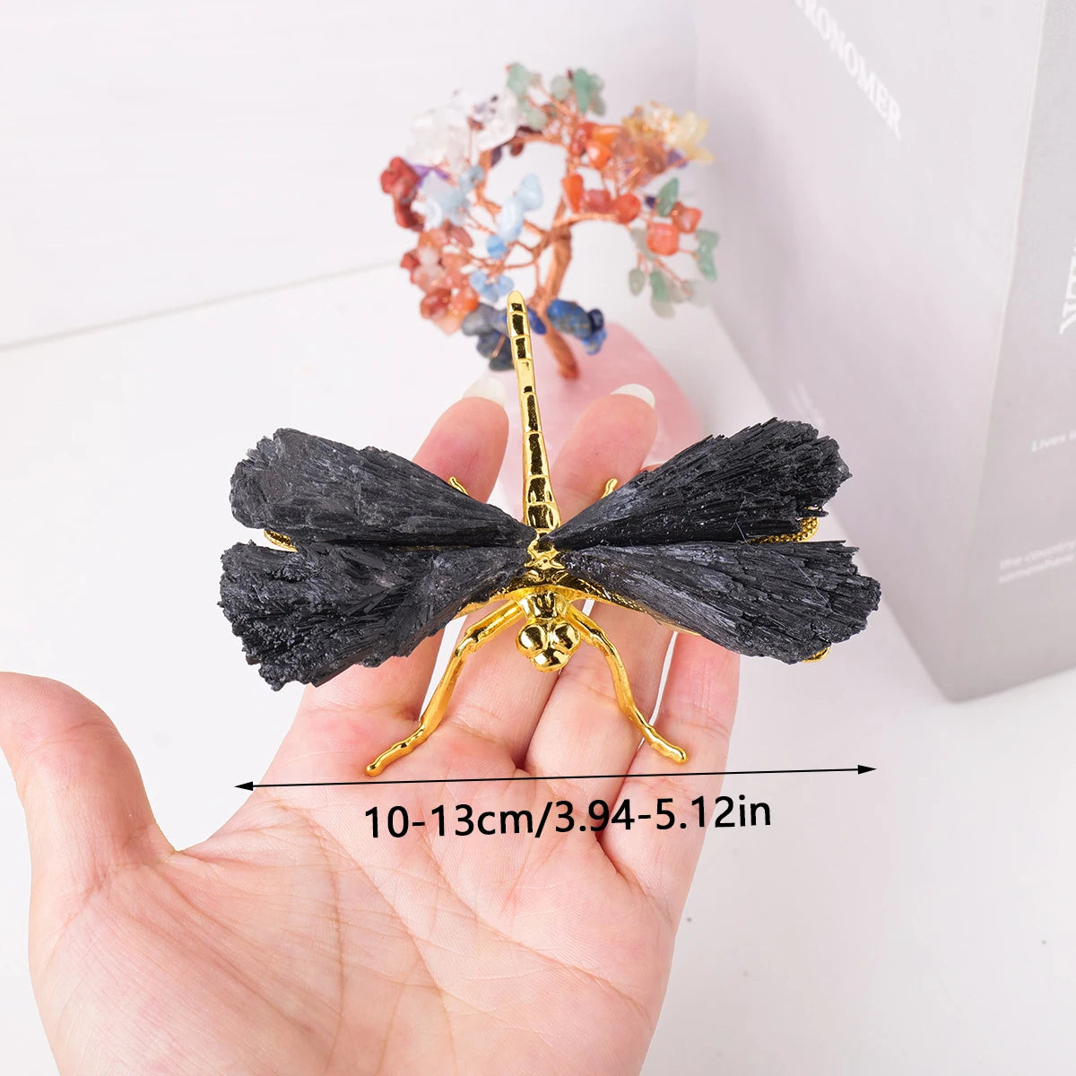 1pc Natural Crystal Stone Black Tourmaline Flame Feather DIY Dragonfly Animal Divination Decoration Wholesale Home Decoration