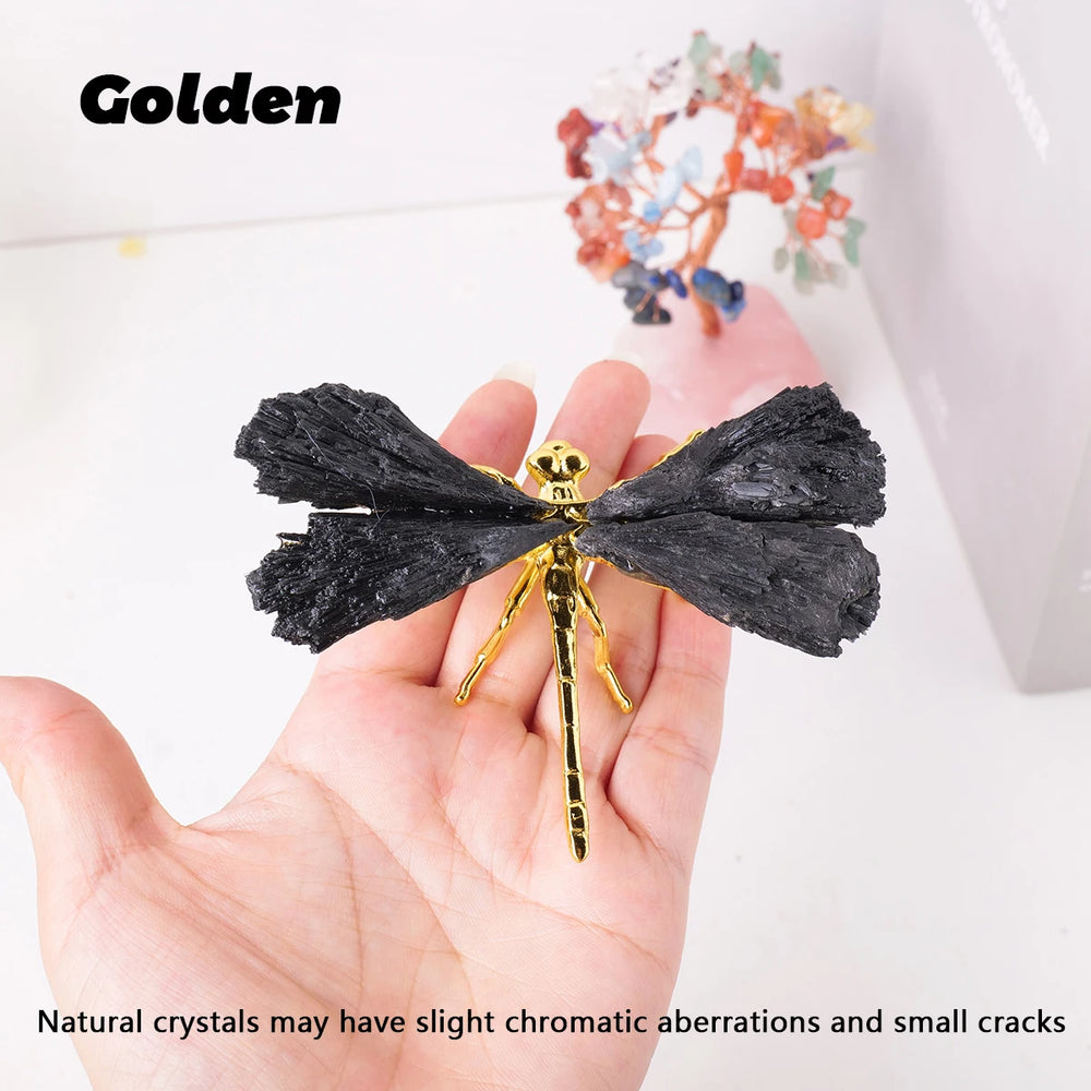 1pc Natural Crystal Stone Black Tourmaline Flame Feather DIY Dragonfly Animal Divination Decoration Wholesale Home Decoration