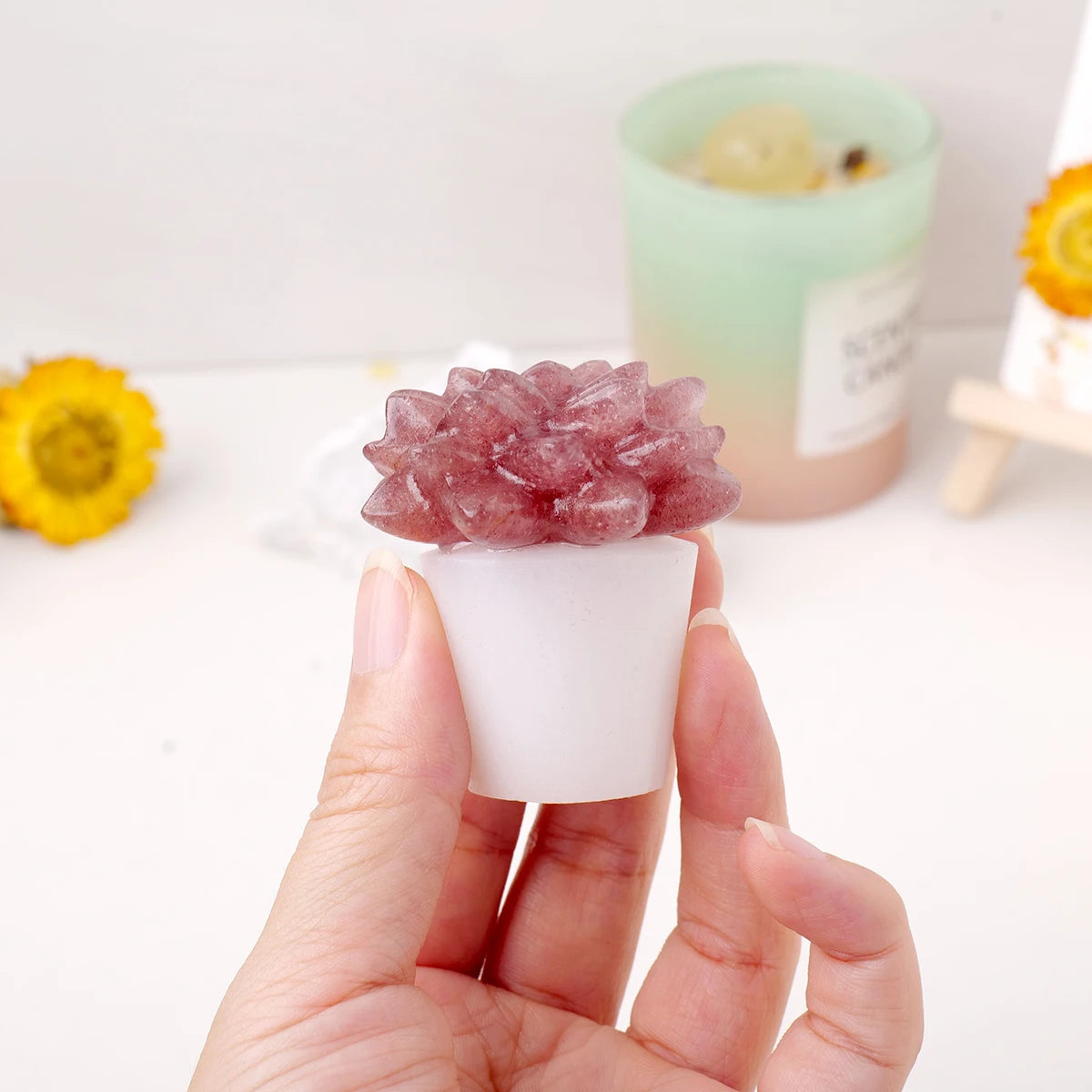 1pc Natural Crystal Stone Succulent Plants Statue Healing Mini Sized Garden Home Decoration