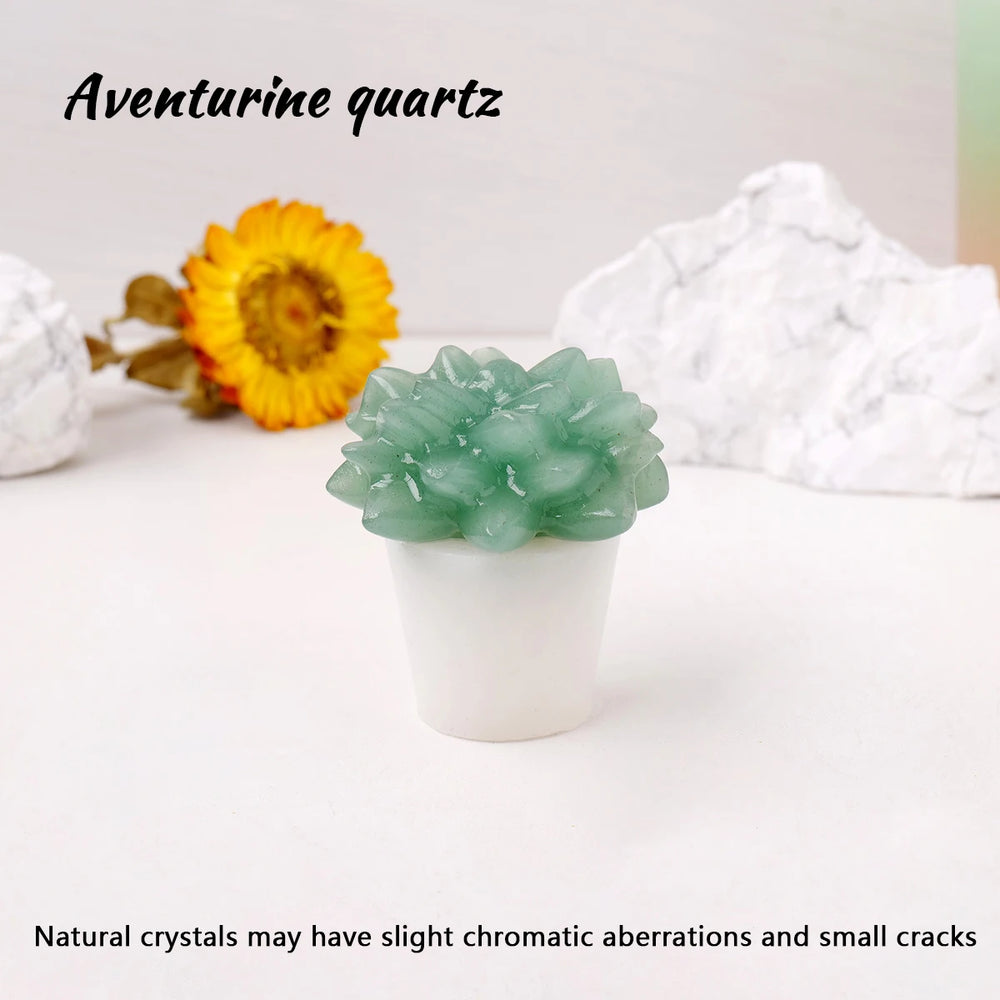 1pc Natural Crystal Stone Succulent Plants Statue Healing Mini Sized Garden Home Decoration