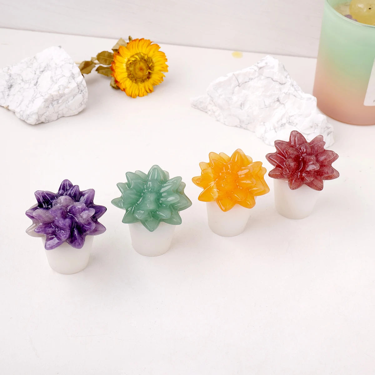 1pc Natural Crystal Stone Succulent Plants Statue Healing Mini Sized Garden Home Decoration