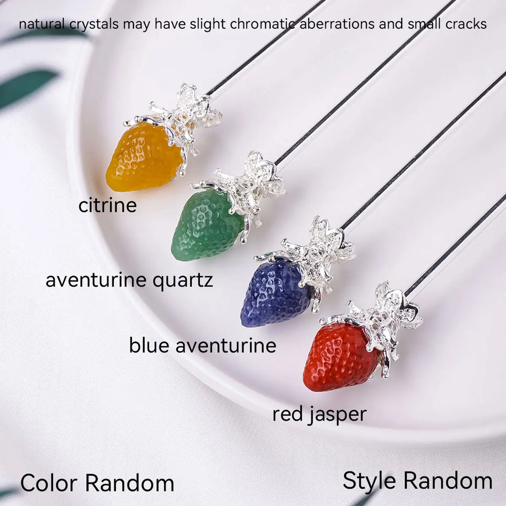 1pc Natural Crystal Strawberry Hairpin Fruit Statue Hair Clip Headwear Accessories for Women Girls Retro Jewelry