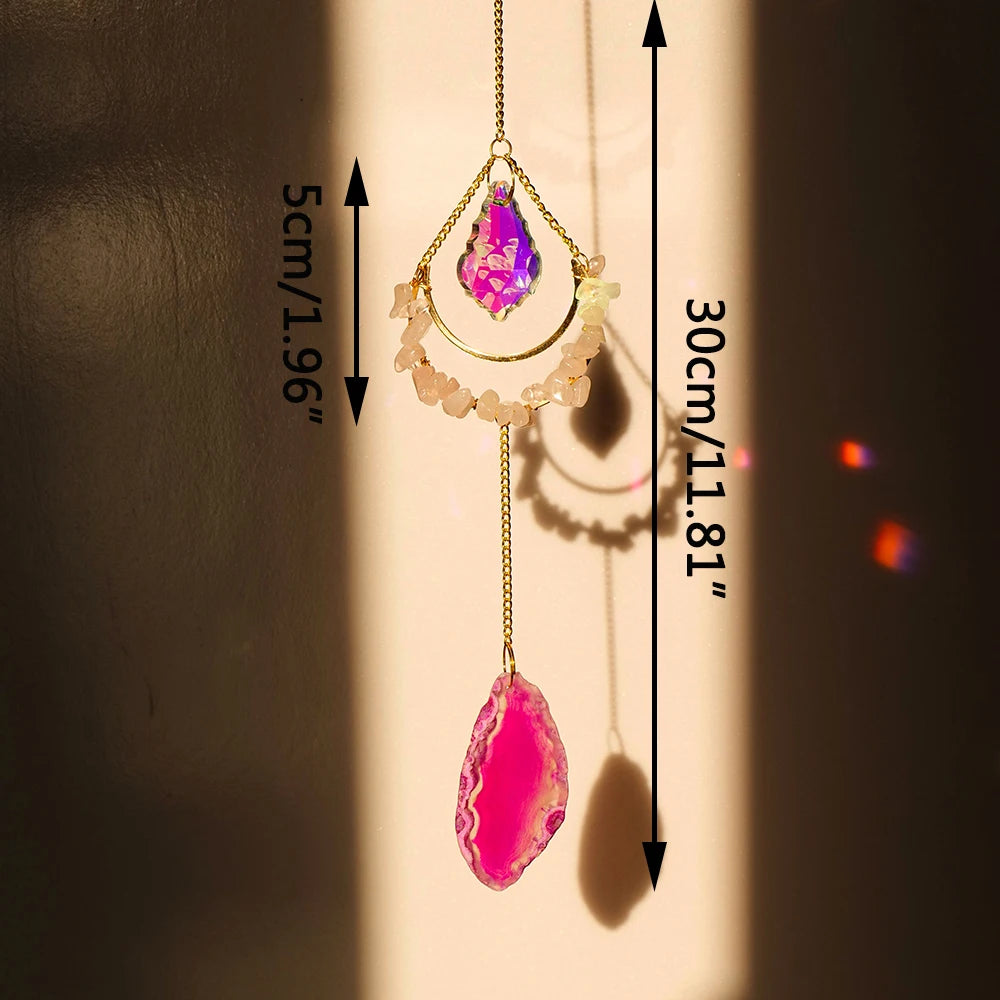 1pc Natural Crystal Suncatcher Hanging Ornament Rose Quartz Window Car Pendant Room Decor Bedroom Decor