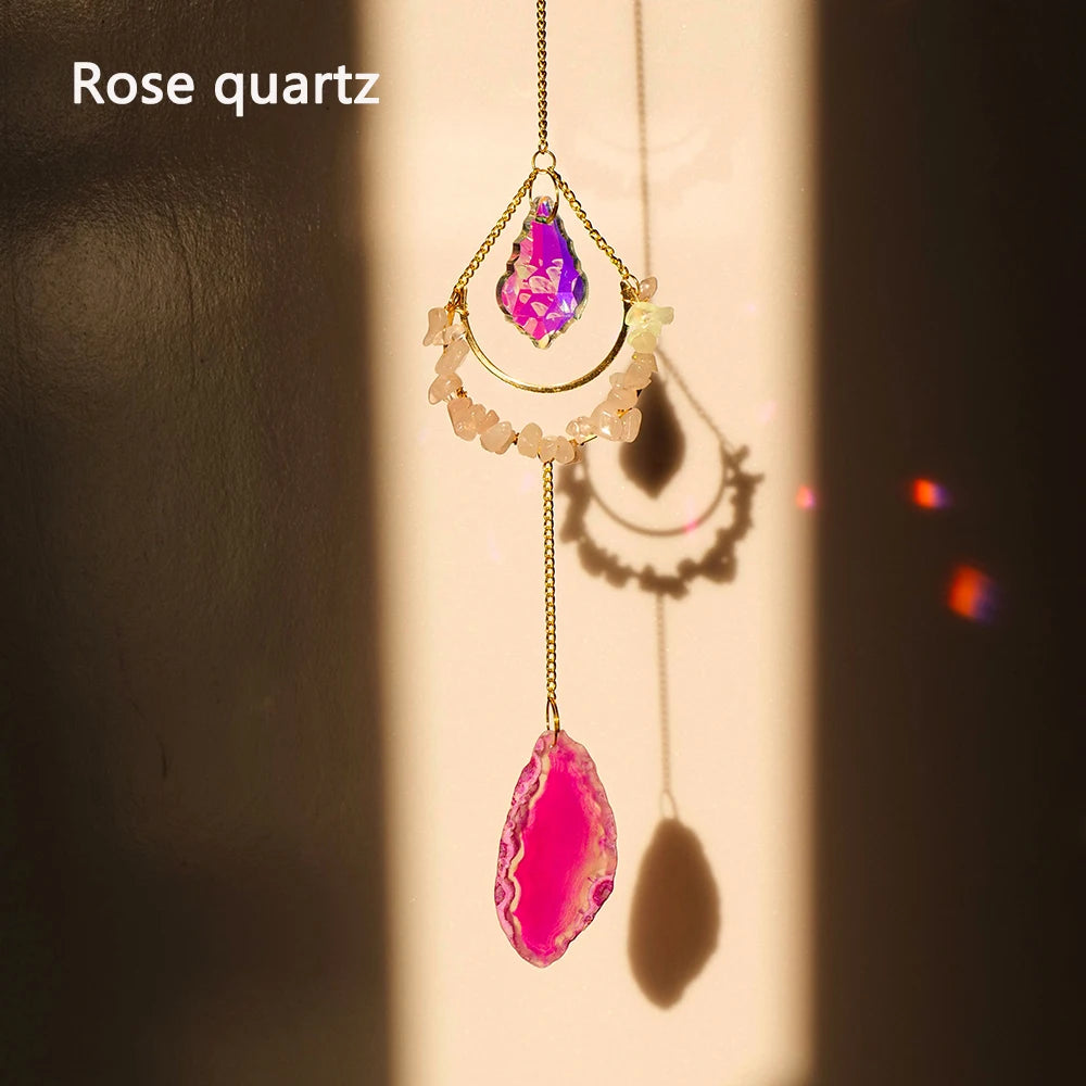 1pc Natural Crystal Suncatcher Hanging Ornament Rose Quartz Window Car Pendant Room Decor Bedroom Decor