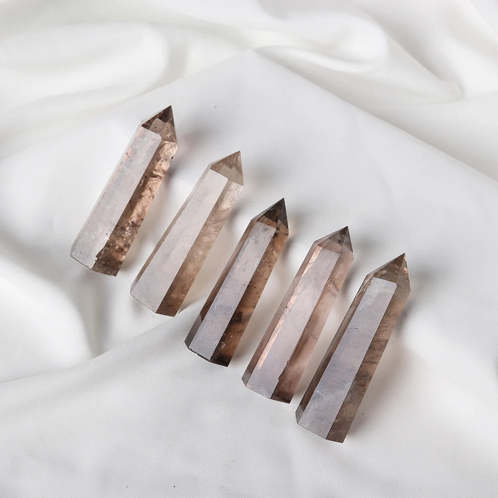 1pc Natural Crystal Tower Smoky Quartz Hexagonal Prism Energy Gem Magic Wand Treatment Decoration