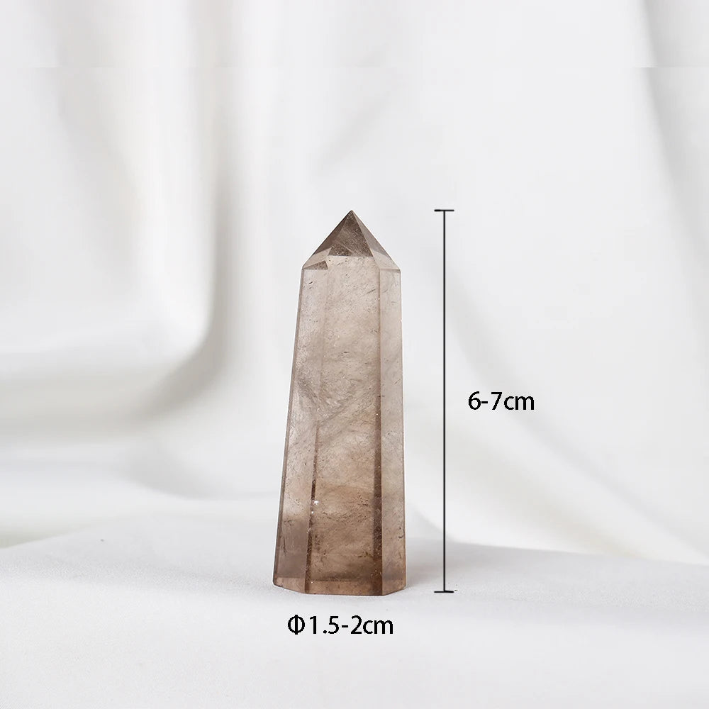 1pc Natural Crystal Tower Smoky Quartz Hexagonal Prism Energy Gem Magic Wand Treatment Decoration