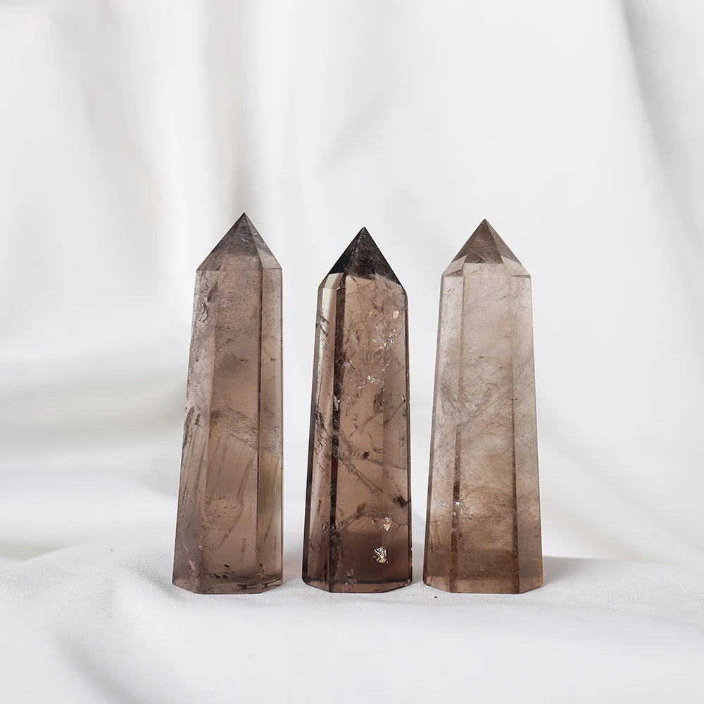 1pc Natural Crystal Tower Smoky Quartz Hexagonal Prism Energy Gem Magic Wand Treatment Decoration