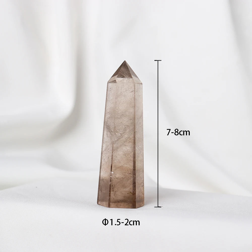 1pc Natural Crystal Tower Smoky Quartz Hexagonal Prism Energy Gem Magic Wand Treatment Decoration