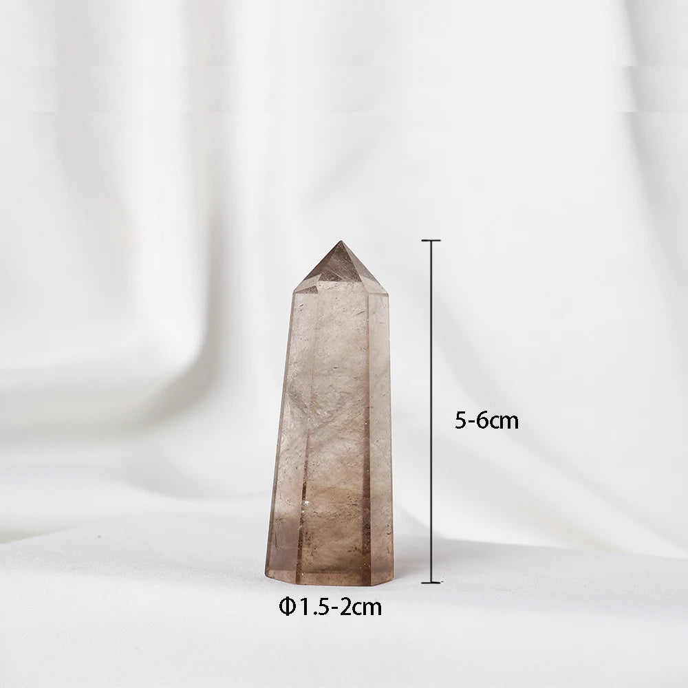 1pc Natural Crystal Tower Smoky Quartz Hexagonal Prism Energy Gem Magic Wand Treatment Decoration