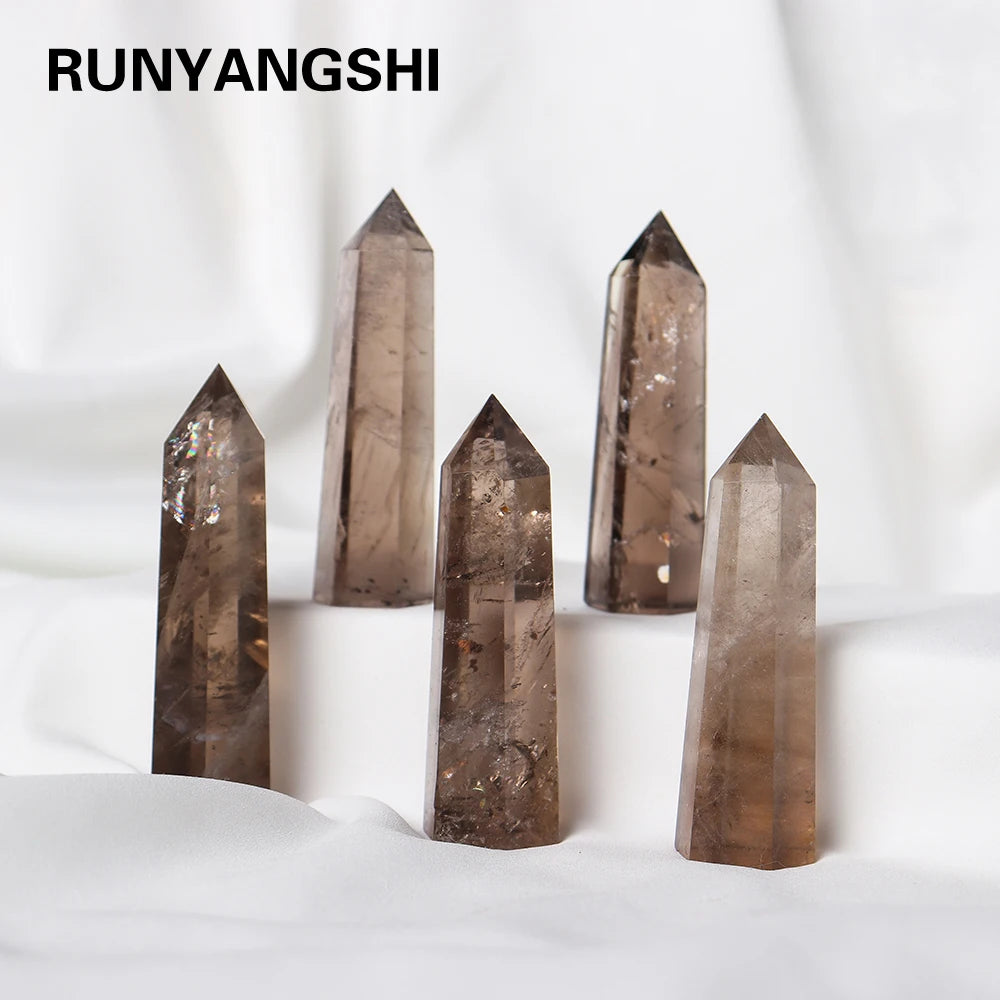 1pc Natural Crystal Tower Smoky Quartz Hexagonal Prism Energy Gem Magic Wand Treatment Decoration