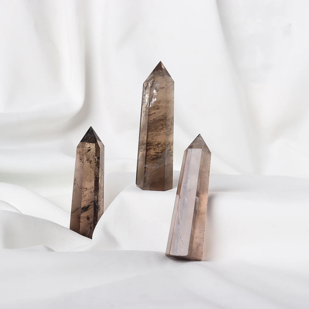 1pc Natural Crystal Tower Smoky Quartz Hexagonal Prism Energy Gem Magic Wand Treatment Decoration