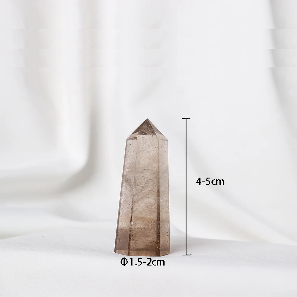 1pc Natural Crystal Tower Smoky Quartz Hexagonal Prism Energy Gem Magic Wand Treatment Decoration