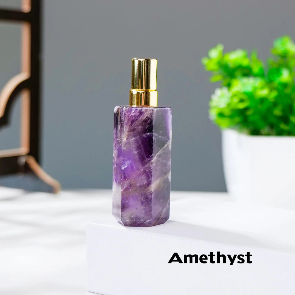 1pc Natural Crystals Gem Amethyst Perfume Bottle With Rose Quartz Women Perfume Bottle High Quality Reiki  Healing Stones