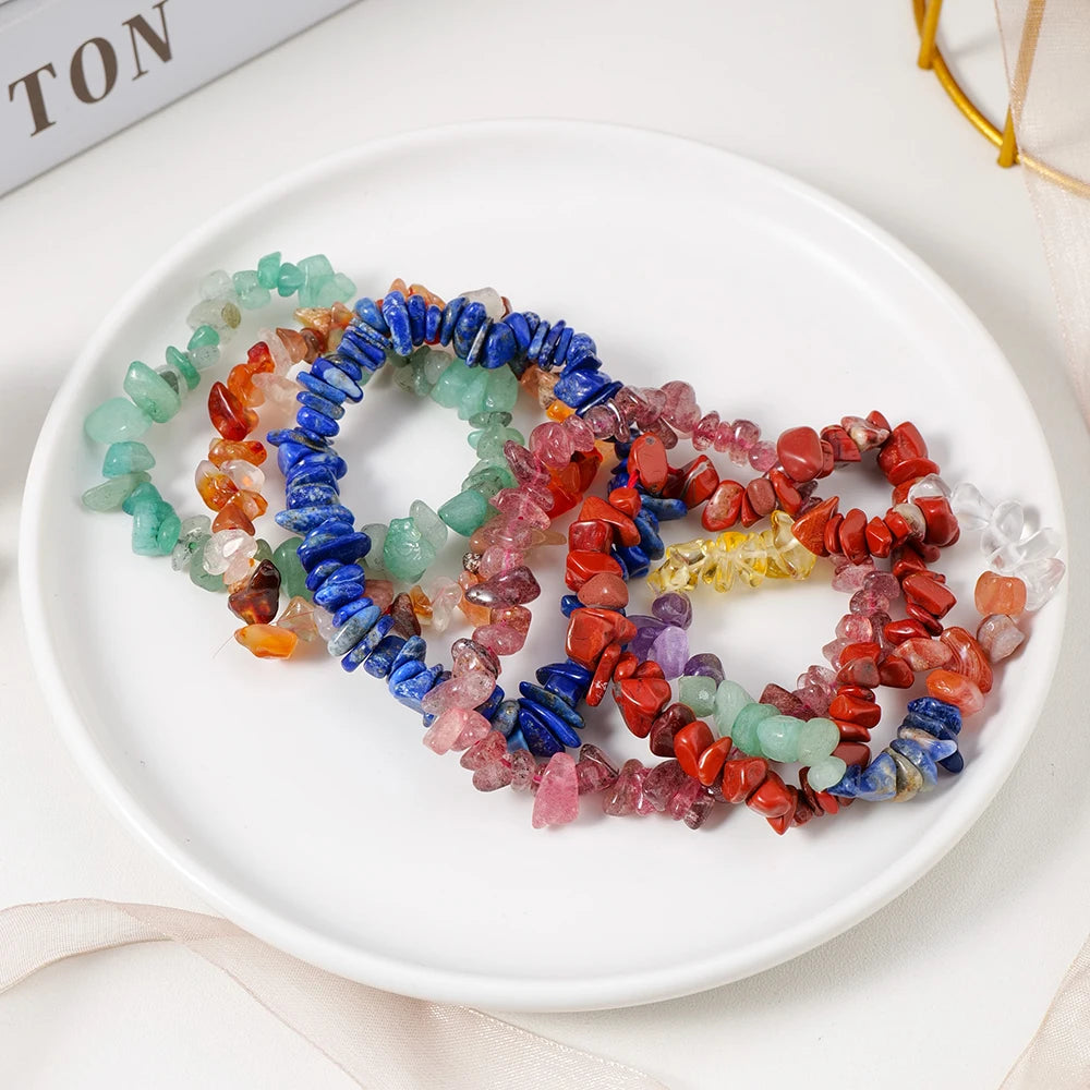 1pc  Natural Gem Crystal Stone Bracelet Gravel Irregular Crystal Stretch Chip beads Nuggets Bangles Quartz Wristband For Women