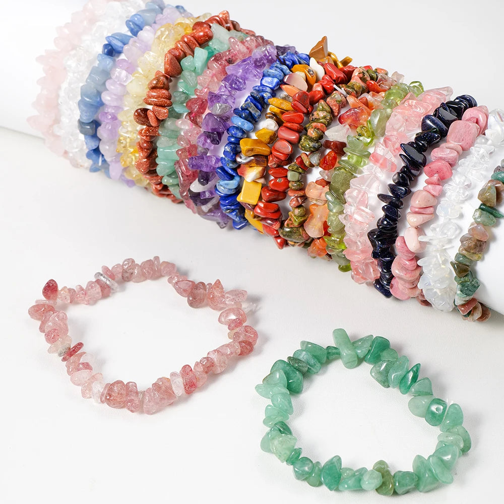 1pc  Natural Gem Crystal Stone Bracelet Gravel Irregular Crystal Stretch Chip beads Nuggets Bangles Quartz Wristband For Women