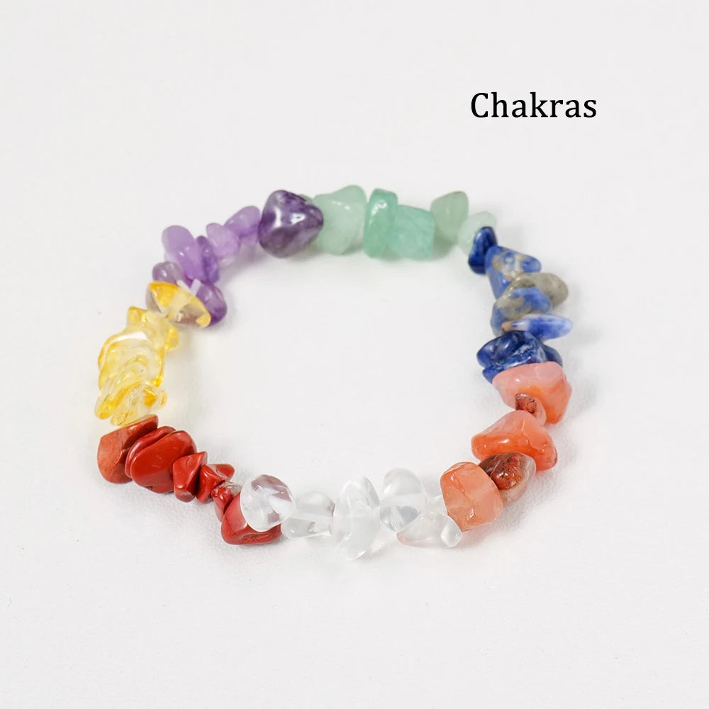 1pc  Natural Gem Crystal Stone Bracelet Gravel Irregular Crystal Stretch Chip beads Nuggets Bangles Quartz Wristband For Women