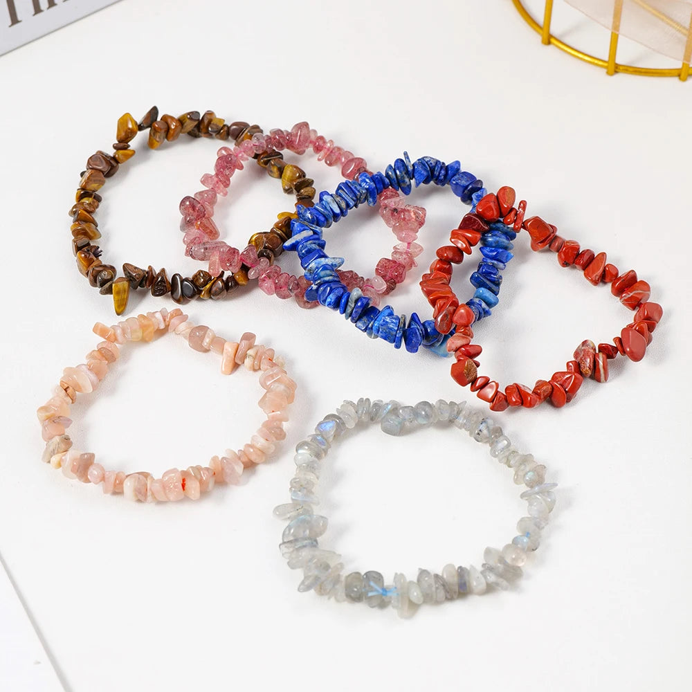 1pc  Natural Gem Crystal Stone Bracelet Gravel Irregular Crystal Stretch Chip beads Nuggets Bangles Quartz Wristband For Women